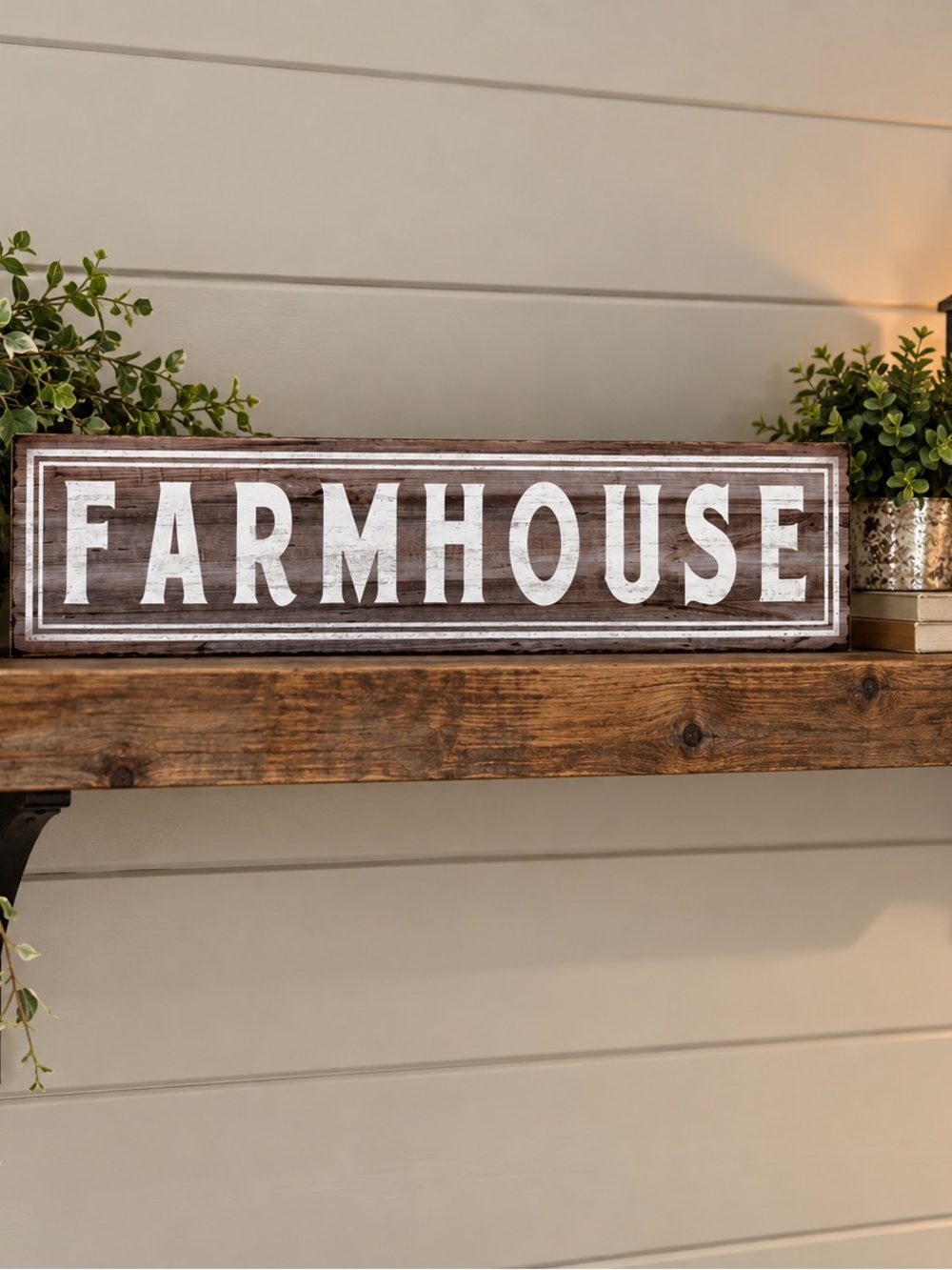Rustic Farmhouse Tin Wall Sign - Brown & White